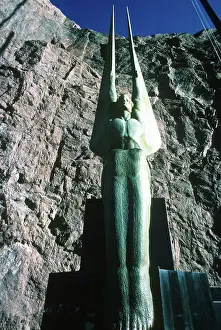 Prints of LAS VEGAS, NV - MAY 10: Hoover Dam Winged Figure 1930 on May 10, 1977 in Las Vegas, Nevada. (Photo by Santi Visalli/Getty Images) A Timeless Collection of Hoover Dam Photography: Hoover Dam Winged Figure 1930