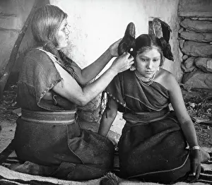 Native Am Prints: Hopi Girl Getting Her Hair Done By Elder