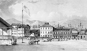 Town Scene Prints: Horse Carriages and Pedestrians in Portsmouth Square