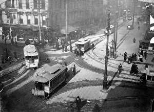 Pedestrian Prints: Horse Drawn Trolleys on Street