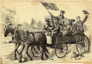 Horse Drawn Wagon Going to Fair Engraving