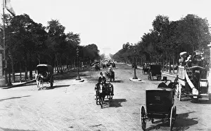 Champs Elysees Prints: Horse Driven Carriages at Avenue Des Champs Elysees