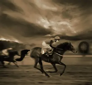 Jockey Prints: Horse racing, jockey at finishing post (Digital Enhancement)