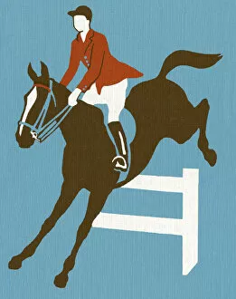 Horseback Riding Collection: Horse and Rider Jumping Over Fence
