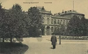 City Portrait Collection: Hospital in the district of Eppendorf, Hamburg, Germany, postcard with text, view around ca 1910