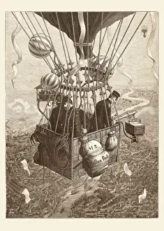 Hot air balloon flying 1888 over Germany military delivering