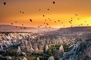 Images Dated 22nd September 2015: Hot air balloon flying over spectacular Cappadocia