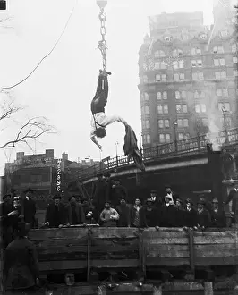 Courage Prints: Houdini Hanging Above Subway Tracks