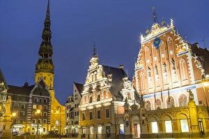 Images Dated 8th November 2014: House of the Blackheads and spire of St. Peters Church at dusk