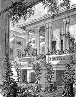 The House of the King of Siam, Bangkok, Thailand, Historic, digitally restored reproduction of an original 19th century painting, exact original date unknown