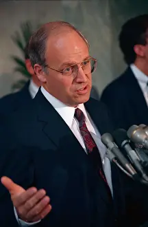 Prints of (Original Caption). Washington: Rep. Dick Cheney, R-Wyo. vice chairman of the House panel probing the Iran-Contra scandal, talks with reporters 6/18 Cheney Uncovered: Political Portraits: House Panel Official Dick Cheney Gesturing While Speaking to Reporter