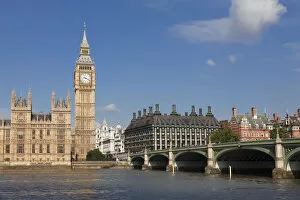 Images Dated 7th August 2014: Houses of Parliament, Big Ben, Westminster Bridge, Thames, London, England, United Kingdom