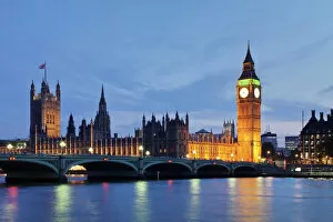 Twilight Gallery: Houses of Parliament, Big Ben, Westminster Bridge, Thames, London, England, United Kingdom