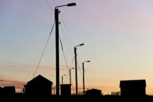 Houses and power poles, Vioareioi, Viooy, Faroe Islands, Denmark
