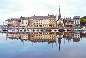 Images Dated 29th September 2009: Houses reflection in river, Honfleur