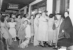 Honolulu Prints: Housewives in Line Outside of Stores