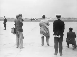 Airport Prints: Howard Hughes Plane Arriving at Paris on World Flight