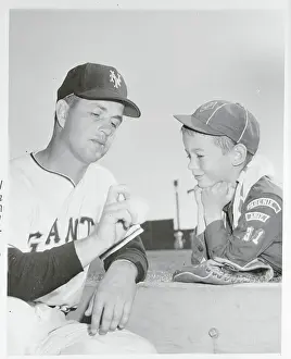 Hoyt Wilhelm Chatting with a Young Fan