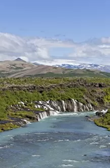 Images Dated 17th July 2011: Hraunfossar, Ok Glacier at back, Husarfell, Iceland, Europe