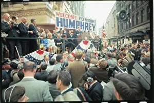 Hubert Humphrey Speaking to a Crowd of Supporters