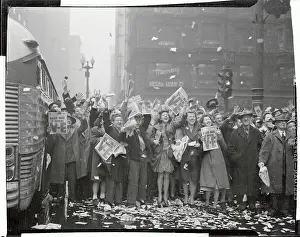 Huge Crowd of Chicago Citizens Waving in The Street