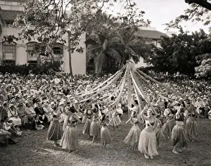 May Day Prints: Hula Dancers Dance Around May Pole