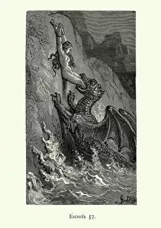 Gustave Dore (1832-1883) Gallery: Human sacrifice chained to a rock, Sea monster, fantasy