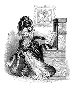 Humanized animals illustrations: Dog playing piano