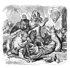 Kaulbach Prints: Humanized animals illustrations: Fox and cats