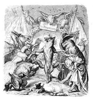 Kaulbach Prints: Humanized animals illustrations: Fox celebration