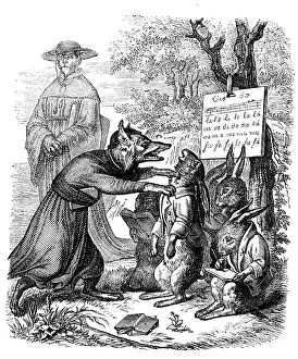 Kaulbach Prints: Humanized animals illustrations: Fox and hare