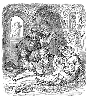 Images Dated 4th January 2017: Humanized animals illustrations: Fox killing hare