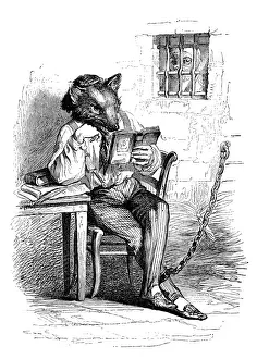 Humanized Prints: Humanized animals illustrations: Fox in prison