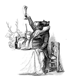 Humanized animals illustrations: Hippo toasting