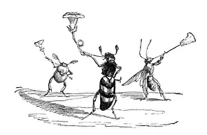 Humanized animals illustrations: Insects with trumpet flowers