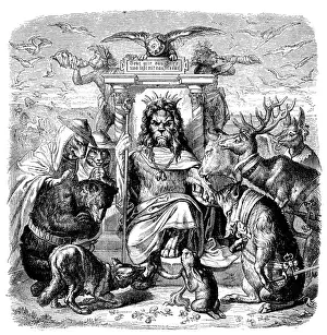 Kaulbach Prints: Humanized animals illustrations: Lion king