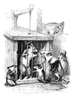 Humanized animals illustrations: Mouse in cage
