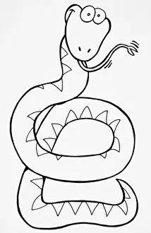 Line Drawing Prints: Humorous depiction of snake with bulging eyes and forked tongue