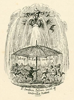 Images Dated 18th April 2013: Humour rain umbrella St. Swithin 19th century cartoon
