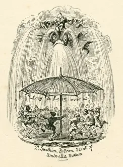Weather Prints: Humour rain umbrella St. Swithin 19th century cartoon