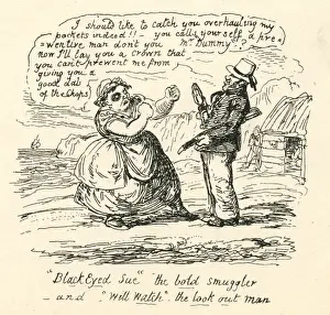 Conflict Prints: Humour smuggler punches preventive man 19th century cartoon