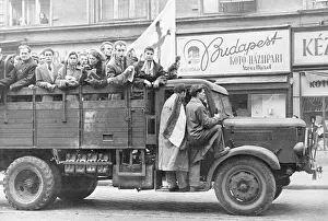 Budapest Prints: Hungarians Protesting with Blood Splattered Flag