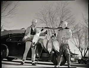 Displaying Prints: Hunters with Geese Hanging from Rifle