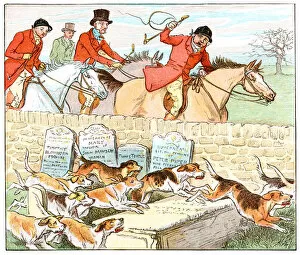 Group Of Animals Gallery: Huntsmen and hounds in a churchyard