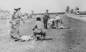 Racetrack Prints: Hurt Jockeys Lying on the Ground