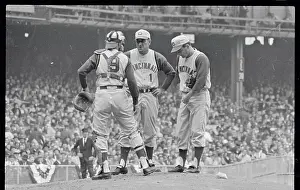 Hutchinson Confers with O'Toole and Johnson During World Series Game