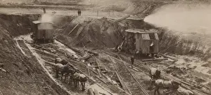 Huty18568, construction site, T / BRI / MANCHESTER SHIP CANAL / LANCS, construction machinery
