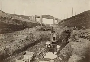 Prints of Latchford Railway Viaduct over the Manchester Ship Canal at Warrington, Cheshire, in northwest England, circa 1890. (Photo by Hulton Archive/Getty Images) Viaduct View Prints: Huty18568, construction site, T / BRI / MANCHESTER SHIP CANAL / LANCS