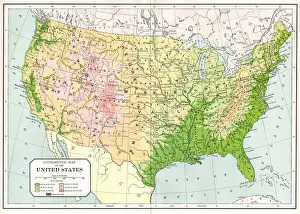 Hypsometric map of USA 1894