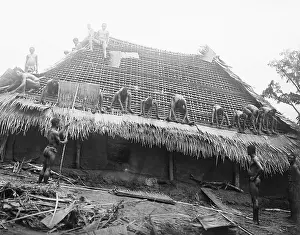 Nigeria Prints: Ibos Working on Building a Hut